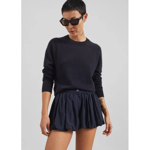 The Frankie Shop Penola Mini Balloon Shorts - Navy - Oversized Minimalist Shorts in Blue - Shop at Luxury Shoes 