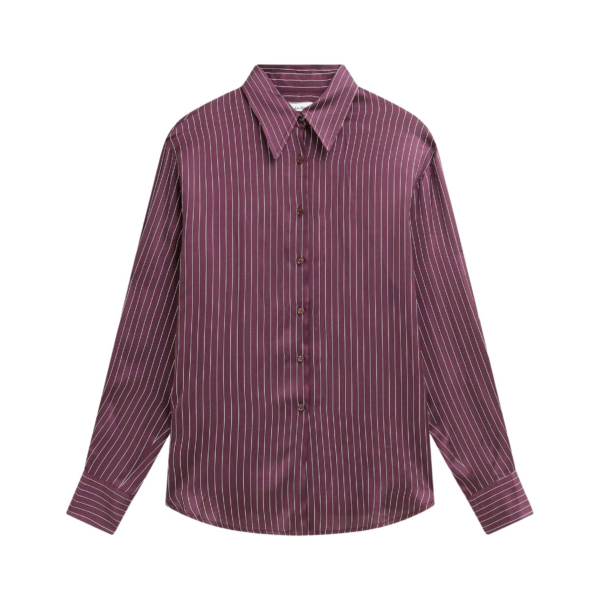 The Frankie Shop Peri Satin Fluid Shirt – Burgundy/White Pinstripe