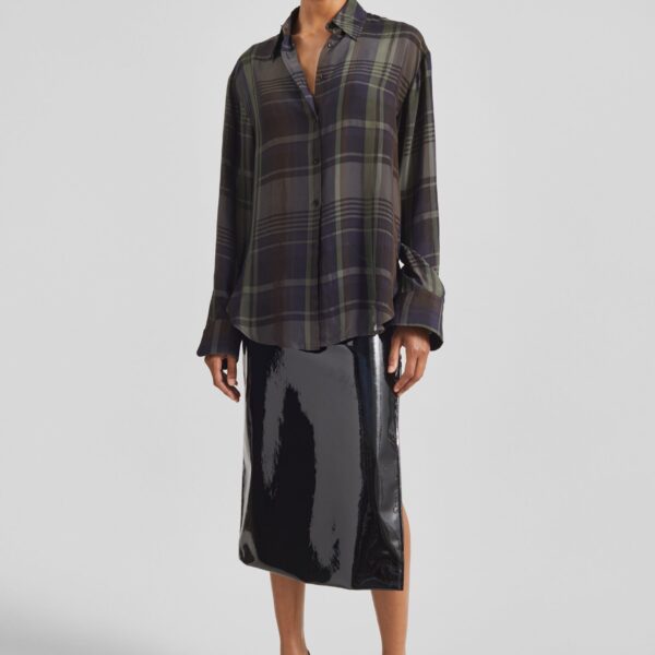 The Frankie Shop Peri Sheer Fluid Shirt – Navy Tartan, view 2