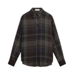 The Frankie Shop Peri Sheer Fluid Shirt - Navy Tartan - Oversized Minimalist Tops in Blue - Shop at Luxury Shoes 