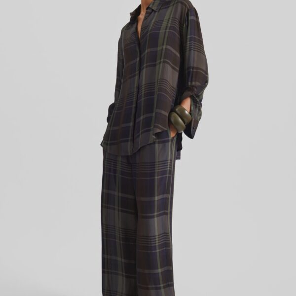 The Frankie Shop Peri Sheer Fluid Shirt – Navy Tartan, view 3