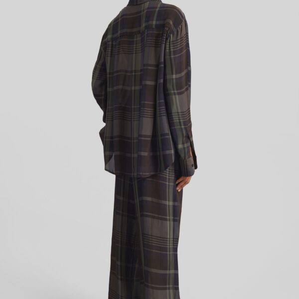 The Frankie Shop Peri Sheer Fluid Shirt – Navy Tartan, view 7