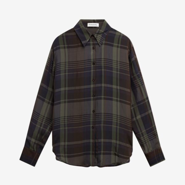The Frankie Shop Peri Sheer Fluid Shirt – Navy Tartan, view 8