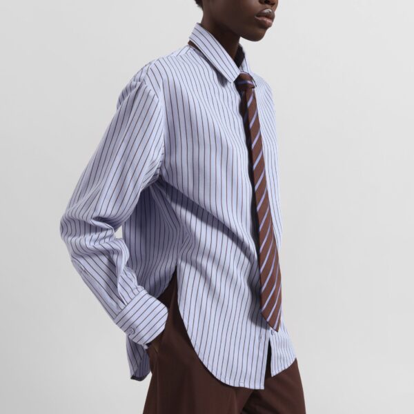 The Frankie Shop Peri Striped Fluid Shirt – Blue/Brown, view 4