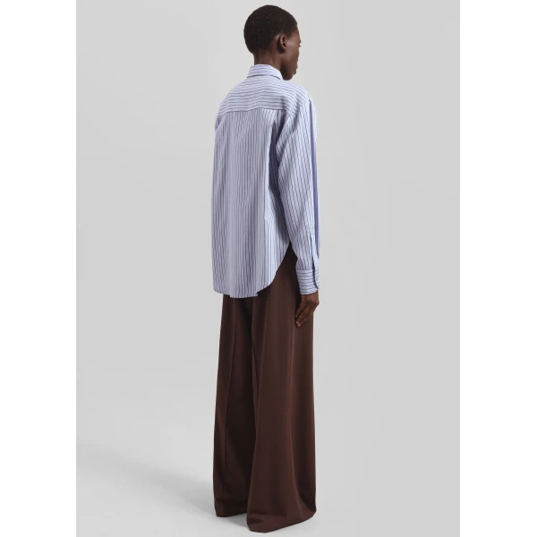 The Frankie Shop Peri Striped Fluid Shirt - Blue/Brown - Oversized Minimalist Tops in Blue - Shop at Luxury Shoes 