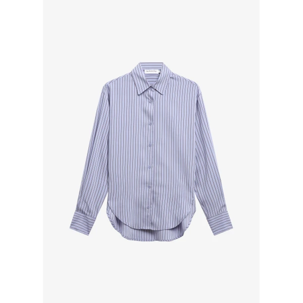 The Frankie Shop Peri Striped Fluid Shirt - Blue/Brown - Oversized Minimalist Tops in Blue - Shop at Luxury Shoes 