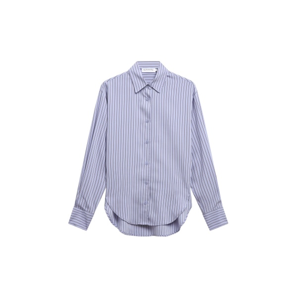 The Frankie Shop Peri Striped Fluid Shirt - Blue/Brown - Oversized Minimalist Tops in Blue - Shop at Luxury Shoes 