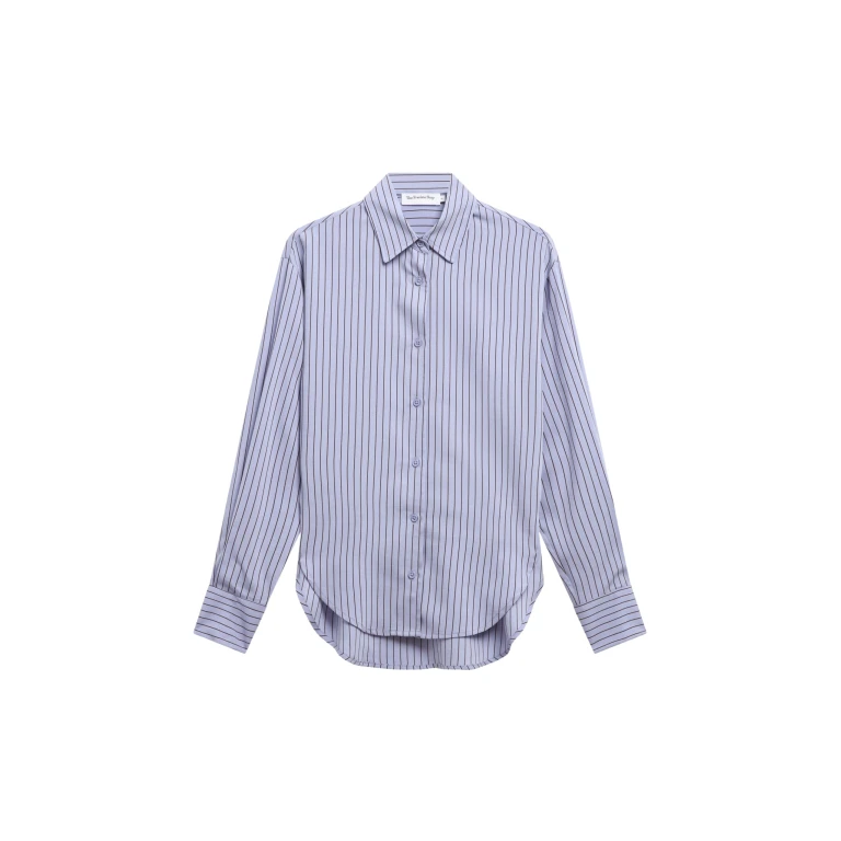The Frankie Shop Peri Striped Fluid Shirt - Blue/Brown - Oversized Minimalist Tops in Blue - Shop at Luxury Shoes 