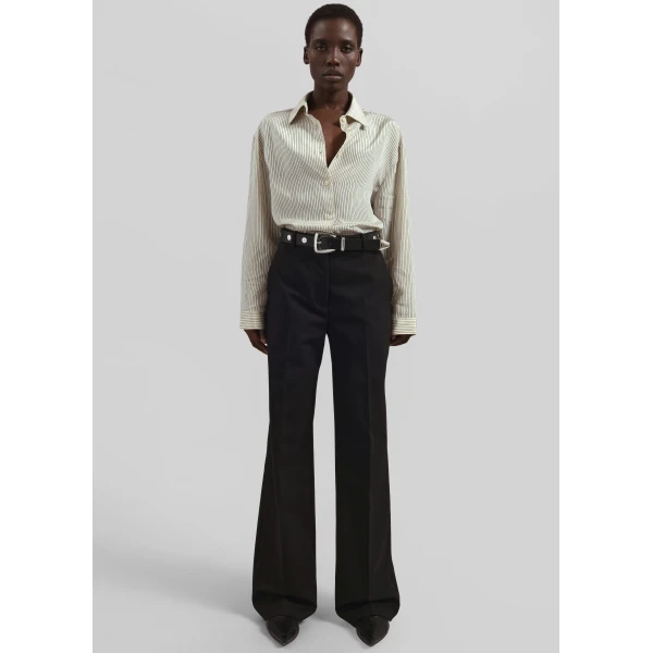 The Frankie Shop Peri Striped Shirt - Ivory/Black - Oversized Minimalist Tops in Black - Shop at Luxury Shoes 