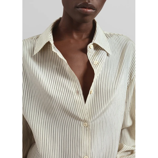 The Frankie Shop Peri Striped Shirt - Ivory/Black - Oversized Minimalist Tops in Black - Shop at Luxury Shoes 