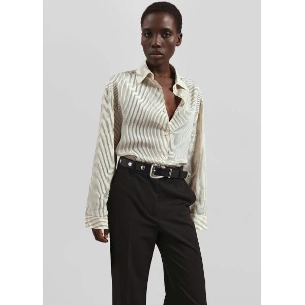 The Frankie Shop Peri Striped Shirt - Ivory/Black - Oversized Minimalist Tops in Black - Shop at Luxury Shoes 