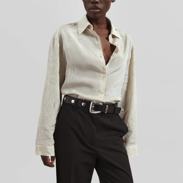 The Frankie Shop Peri Striped Shirt – Ivory/Black, view 5
