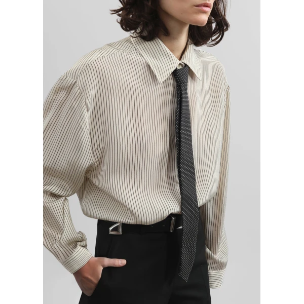 The Frankie Shop Peri Striped Shirt - Ivory/Black - Oversized Minimalist Tops in Black - Shop at Luxury Shoes 
