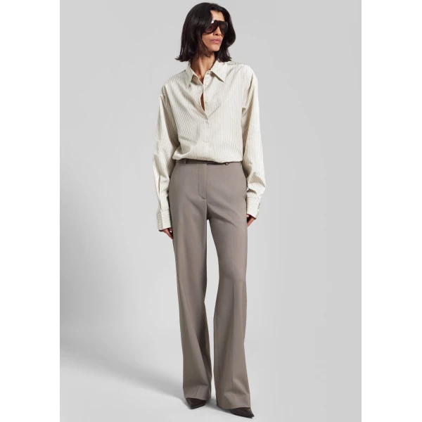 The Frankie Shop Peri Striped Shirt - Ivory/Black - Oversized Minimalist Tops in Black - Shop at Luxury Shoes 