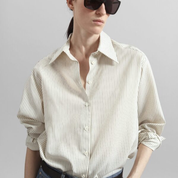 The Frankie Shop Peri Striped Shirt – Ivory/Black, view 9
