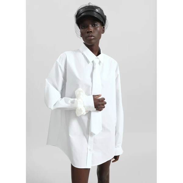The Frankie Shop Perna Tie Neck Shirt - White - Oversized Minimalist Tops in White - Shop at Luxury Shoes 