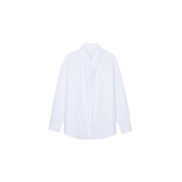 The Frankie Shop Perna Tie Neck Shirt - White - Oversized Minimalist Tops in White - Shop at Luxury Shoes 