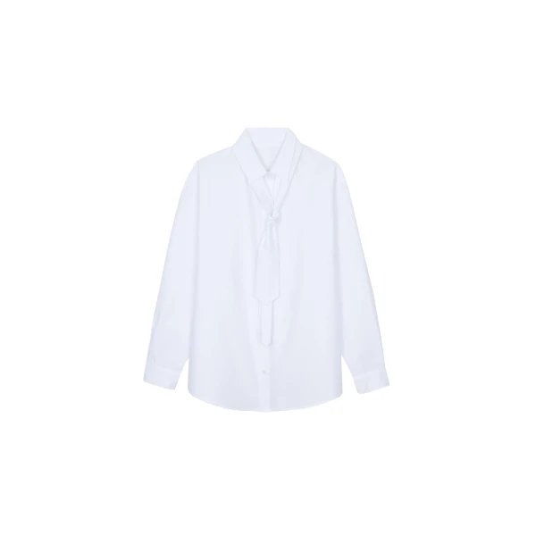 The Frankie Shop Perna Tie Neck Shirt - White - Oversized Minimalist Tops in White - Shop at Luxury Shoes 
