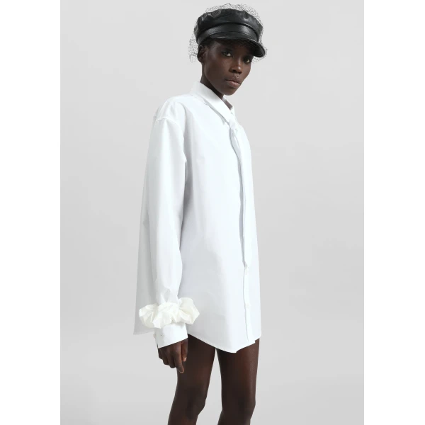 The Frankie Shop Perna Tie Neck Shirt - White - Oversized Minimalist Tops in White - Shop at Luxury Shoes 