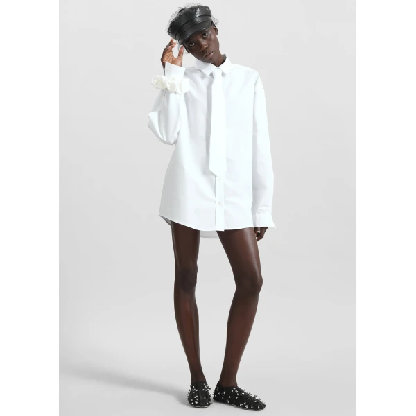 The Frankie Shop Perna Tie Neck Shirt - White - Oversized Minimalist Tops in White - Shop at Luxury Shoes 