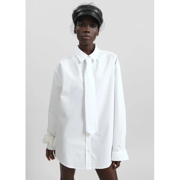 The Frankie Shop Perna Tie Neck Shirt - White - Oversized Minimalist Tops in White - Shop at Luxury Shoes 