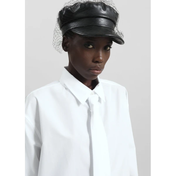 The Frankie Shop Perna Tie Neck Shirt - White - Oversized Minimalist Tops in White - Shop at Luxury Shoes 