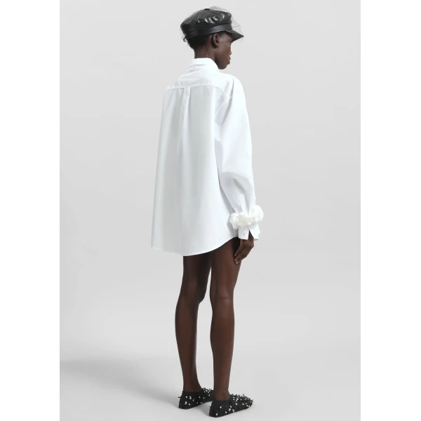 The Frankie Shop Perna Tie Neck Shirt - White - Oversized Minimalist Tops in White - Shop at Luxury Shoes 