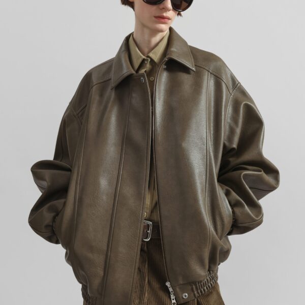 The Frankie Shop Prescott Faux Leather Jacket – Moss Green, view 2