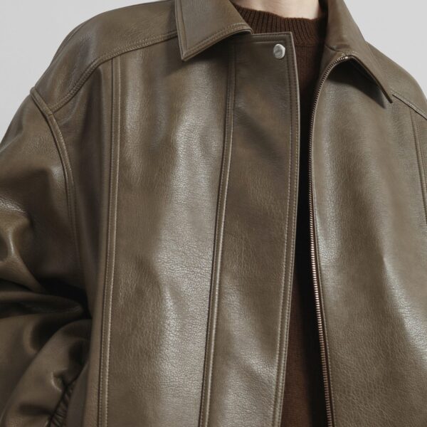 The Frankie Shop Prescott Faux Leather Jacket – Moss Green, view 4