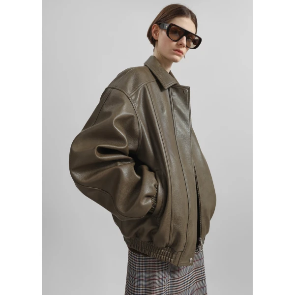 The Frankie Shop Prescott Faux Leather Jacket - Moss Green - Oversized Minimalist Jackets in Green - Shop at Luxury Shoes 
