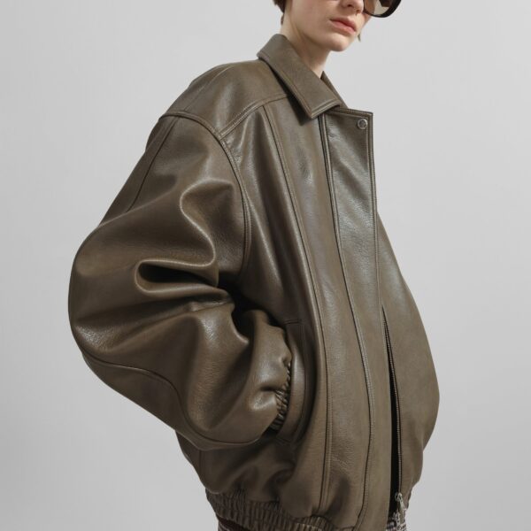 The Frankie Shop Prescott Faux Leather Jacket – Moss Green, view 7