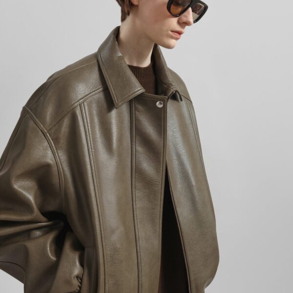 The Frankie Shop Prescott Faux Leather Jacket – Moss Green, view 8
