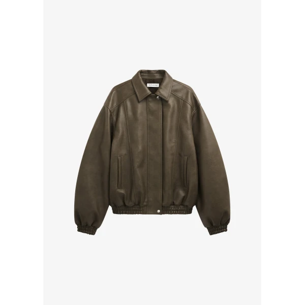 The Frankie Shop Prescott Faux Leather Jacket - Moss Green - Oversized Minimalist Jackets in Green - Shop at Luxury Shoes 