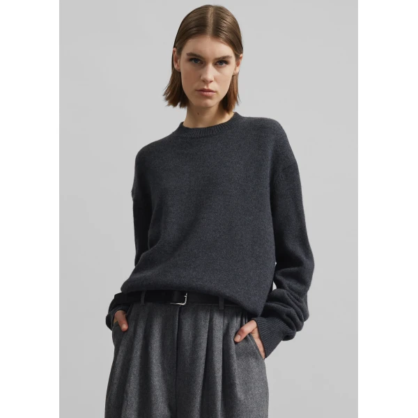 The Frankie Shop Rafaela Padded Knit Sweater - Dark Grey Melange - Oversized Minimalist Knitwear in Grey - Shop at Luxury Shoes 