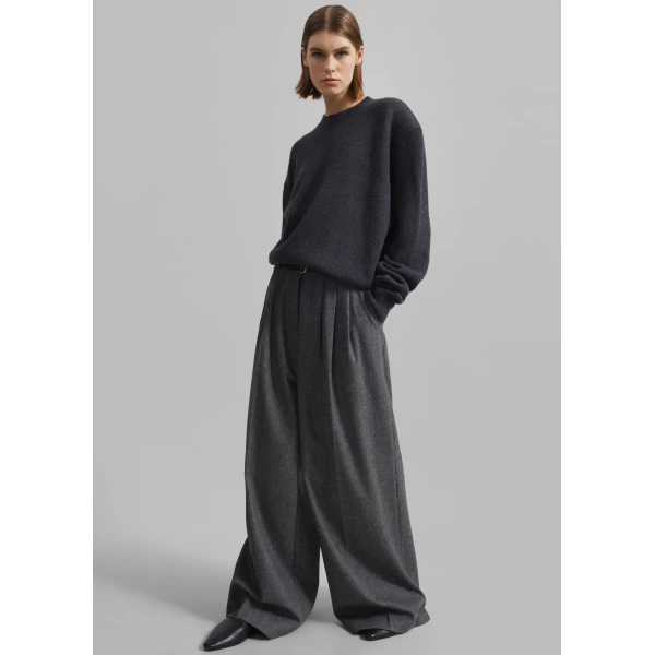 The Frankie Shop Rafaela Padded Knit Sweater - Dark Grey Melange - Oversized Minimalist Knitwear in Grey - Shop at Luxury Shoes 