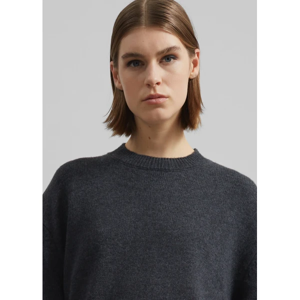 The Frankie Shop Rafaela Padded Knit Sweater - Dark Grey Melange - Oversized Minimalist Knitwear in Grey - Shop at Luxury Shoes 
