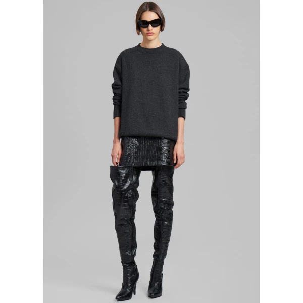The Frankie Shop Rafaela Padded Knit Sweater - Dark Grey Melange - Oversized Minimalist Knitwear in Grey - Shop at Luxury Shoes 