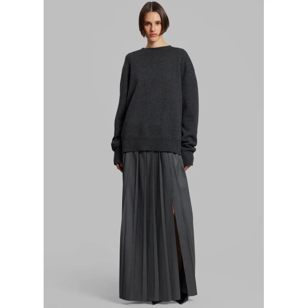 The Frankie Shop Rafaela Padded Knit Sweater - Dark Grey Melange - Oversized Minimalist Knitwear in Grey - Shop at Luxury Shoes 