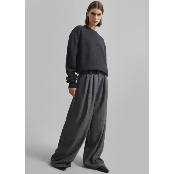 The Frankie Shop Rafaela Padded Knit Sweater - Dark Grey Melange - Oversized Minimalist Knitwear in Grey - Shop at Luxury Shoes 