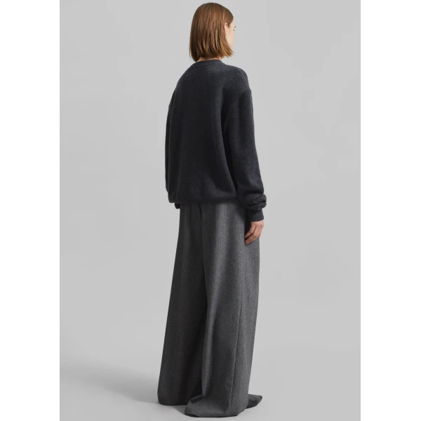 The Frankie Shop Rafaela Padded Knit Sweater - Dark Grey Melange - Oversized Minimalist Knitwear in Grey - Shop at Luxury Shoes 