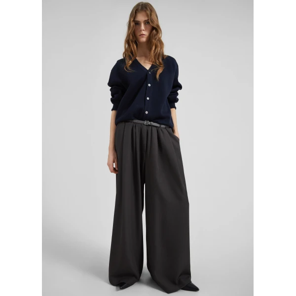The Frankie Shop Ramsen Pleated Wide Trousers - Charcoal - Oversized Minimalist Pants in Blue - Shop at Luxury Shoes 