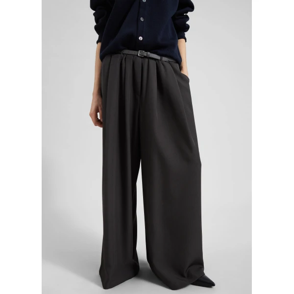 The Frankie Shop Ramsen Pleated Wide Trousers - Charcoal - Oversized Minimalist Pants in Blue - Shop at Luxury Shoes 