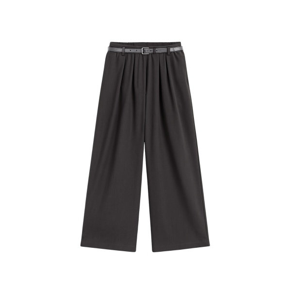 The Frankie Shop Ramsen Pleated Wide Trousers - Charcoal - Oversized Minimalist Pants in Blue - Shop at Luxury Shoes 