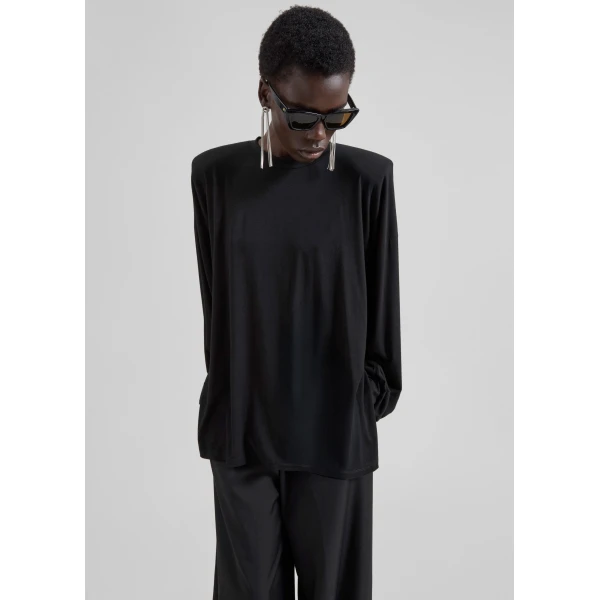 The Frankie Shop Ravvi Soft Padded Top - Black - Oversized Minimalist Tops in Black - Shop at Luxury Shoes 