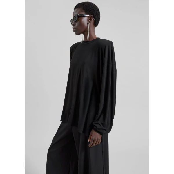The Frankie Shop Ravvi Soft Padded Top - Black - Oversized Minimalist Tops in Black - Shop at Luxury Shoes 