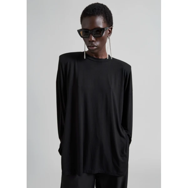 The Frankie Shop Ravvi Soft Padded Top - Black - Oversized Minimalist Tops in Black - Shop at Luxury Shoes 