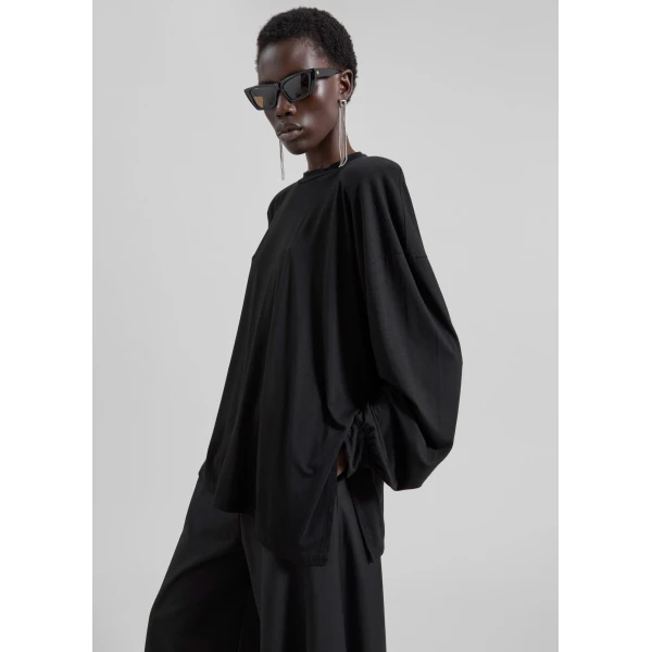 The Frankie Shop Ravvi Soft Padded Top - Black - Oversized Minimalist Tops in Black - Shop at Luxury Shoes 