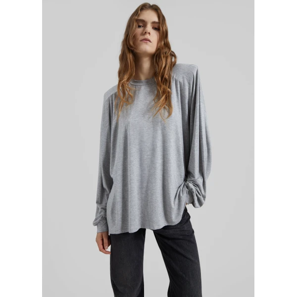 The Frankie Shop Ravvi Soft Padded Top - Grey - Oversized Minimalist Tops in Grey - Shop at Luxury Shoes 