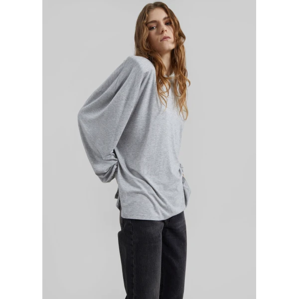 The Frankie Shop Ravvi Soft Padded Top - Grey - Oversized Minimalist Tops in Grey - Shop at Luxury Shoes 