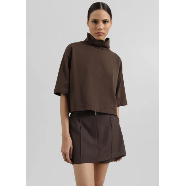 The Frankie Shop Reza Cropped Tee - Brown - Oversized Minimalist Tops in Brown - Shop at Luxury Shoes 